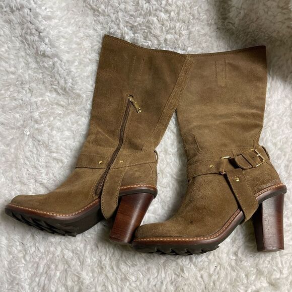 Talbots Brown Leather Suede mid calf Boots. Side zipper gold tone accent SZ 9.5 - Picture 9 of 11